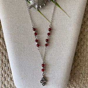 Sterling Silver 925 🎁 & Red Glass Bead Necklace 17" Long
